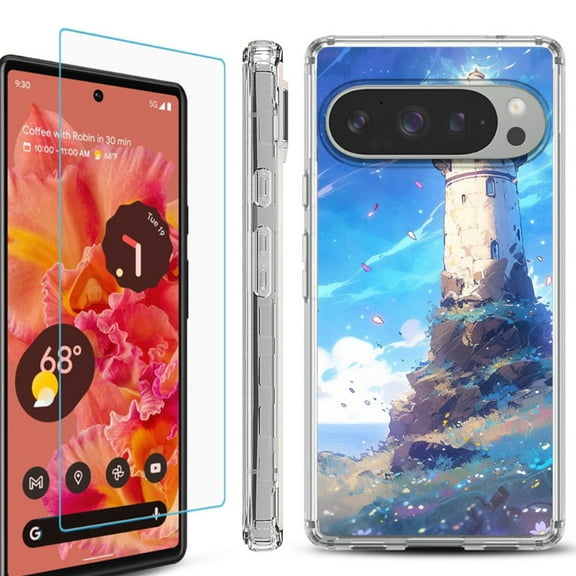For Google Pixel 9 / 9 Pro Phone Case Cover, Shockproof Bumper Case with Tempered Glass Screen Protector, by OneToughShield - Beacon Sky
