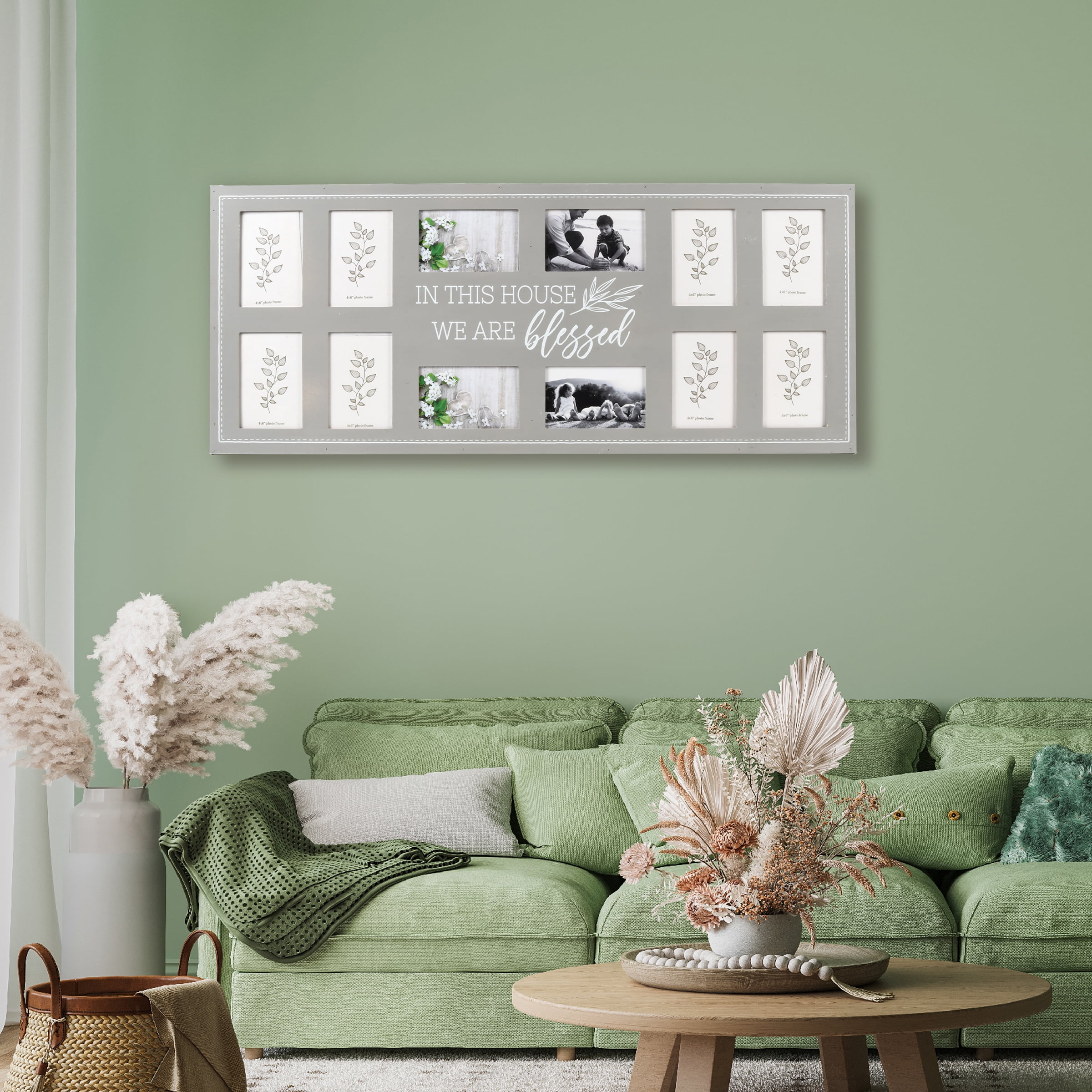 Prinz 12-Opening Blessed Wall Hanging Collage Picture Frame, for 4 x 6 Photos, Natural