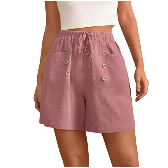 ABATAB Womens Summer Shorts Casual Button Shorts Drawstring Comfy Elastic Waist Shorts Summer Pull on Shorts with Pockets