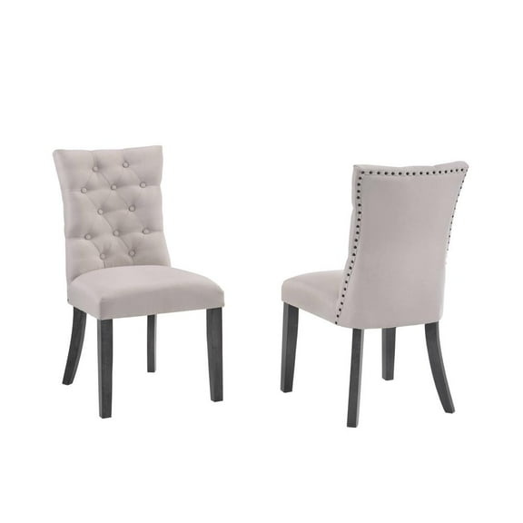 Light Gray Fabric Dining Chairs with Tufted Seat and Gray Wood (Set of 2)