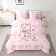 thumbnail image 2 of Homewish Initial R Letter Bedding Comforter Set 7 Pieces for Girls, Cartoon Pink Bow-tie Full Bedding Set, Fairy Tale Princess Style Reversible Fitted Sheet Flat Sheet, Microfiber Bedroom Decor, 2 of 7
