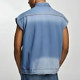 thumbnail image 5 of Aueoeo Vests For Men Casual Denim Jacket Mock Neck Vintage Button Up Sleeveless Ripped Jeans Vests With Multi-Pocket, 5 of 5