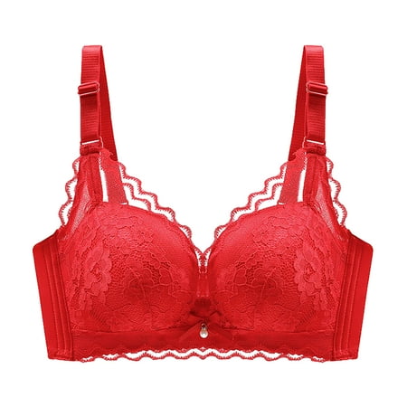 Gnurob Women s Lace Bralette  Sexy Lace Bra Plus Size No Underwire Bras Push Up Bralettes Adjustable Straps lingerie Hide Back Fat Underwear for Women Clearance Saving Red X-Small