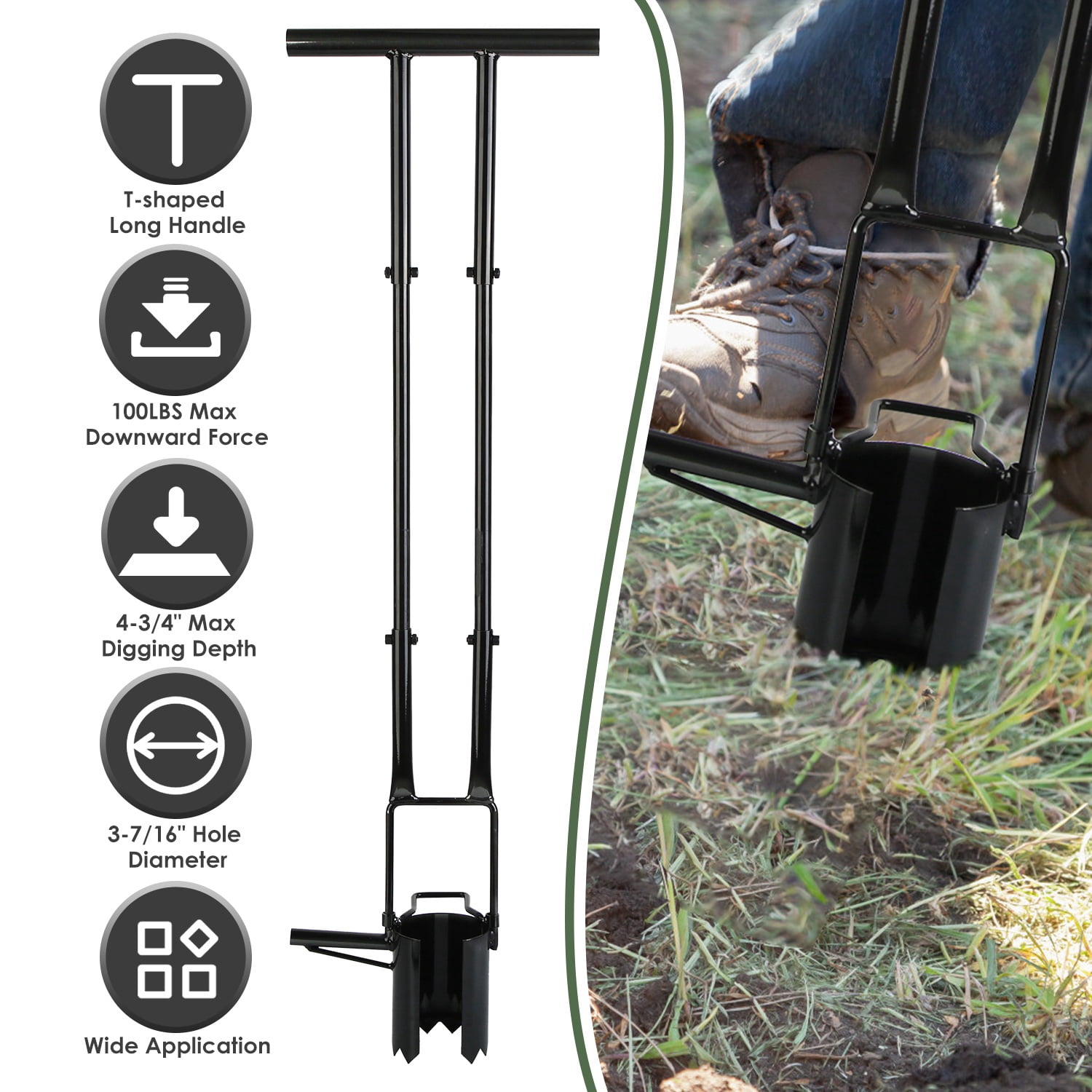 5-in-1 Bulb Planter Tool, Long Handle Garden Digger Weeder Soil Remover for Home Garden Lawn,Easy to Use Bulb Planter, Multifunctional Garden Tool for Planting Weeding Digging