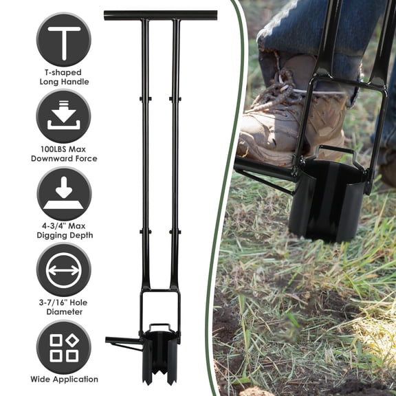 Moclever 5 in 1 Bulb Planter Tool Long Handle Gardening Bulb Transplanter to Plant Tulips Iris Daffodil with Gloves Brush, Black