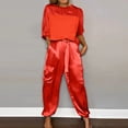 thumbnail image 2 of 2025 Femmes Satin Lisse Demi Habillé Ensembles Pantalon Manche Haut et Pantalon Combinaison à Rayures Femmes Ensemble Femmes Décontracté Été Habillé Combinaisons pour Femmes Soirée Pyjama Satin, 2 of 5