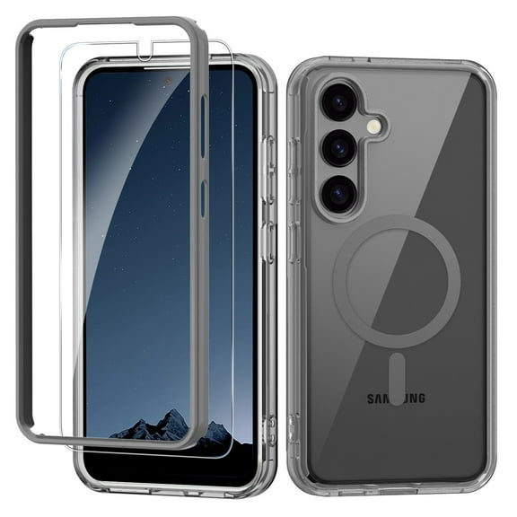 Dteck with Screen Protector Case for Samsung Galaxy S25 Plus,Compatible with Mag-Safe Slim TPU PC Full-Body Stylish Shockproof Protective Transparent Cover,Grey