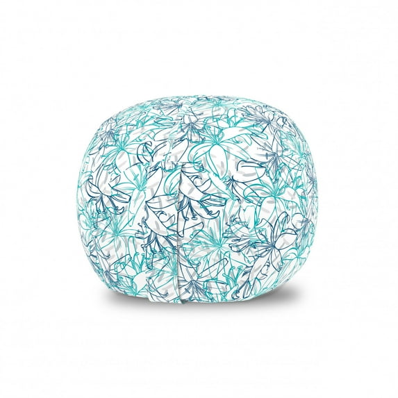 Floral Storage Toy Bag Chair, Continuous Pattern Tiger Lily Silhouettes on Plain Background Art Print, Stuffed Animal Organizer Washable Bag, Large Size, White and Dark Seafoam, by Ambesonne