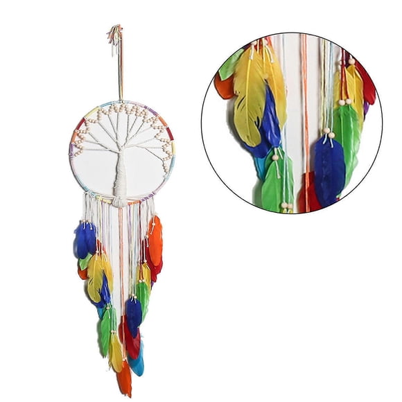 Rainbow Dreamcatcher Handmade Woven Tree Wall Hanging Ornaments for Bedroom Colorful Feather Pendant Home Decor Gifts