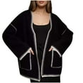 thumbnail image 1 of WRKEKC Cardigan Sweaters for Women Solid Color V-Neck Loose Color Block Mid Length Knit Open Front Coat for Fall Styling, 1 of 4