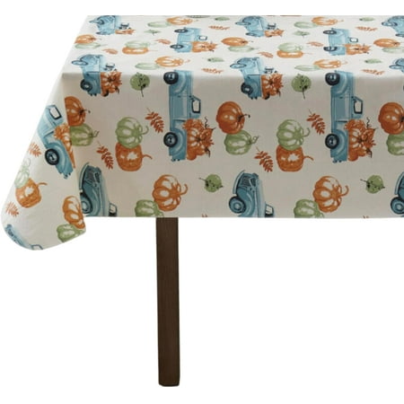 

Serafina Home Autumn Thanksgiving Fall Trucks Vinyl Flannel Backed Tablecloth - Rustic Farm Vinyl Tablecloth with Flannel Backing Reusable 60 x 102