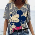 thumbnail image 4 of Camisetas de manga corta con cuello en V y estampado 3D de Mickey Mouse de Disney, camisetas de gran tamaño para mujer, camisetas de moda para mujer, camisetas de verano Y2k para mujer, 4 of 5