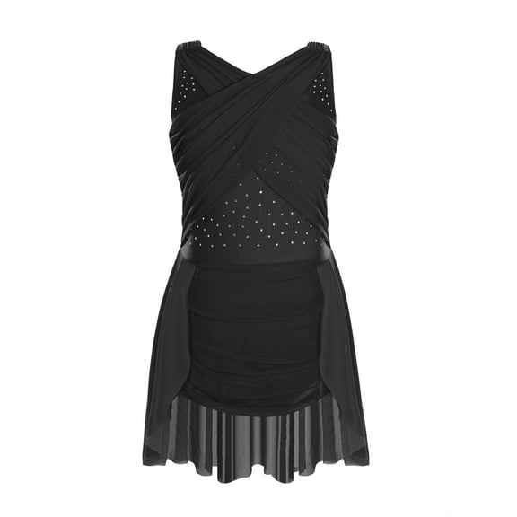 Doomiva Figure Ice Skating Dress for Girls Sleeveless Ballet Dance Leotard Dress Lyrical Contemporary Modern Dance Dress Black 10