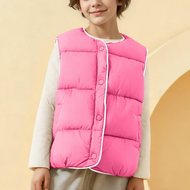 Chaquetas y abrigos casuales sin mangas y sin capucha de invierno de color sólido con plumón, chaqueta sin mangas y sin capucha para niños, abrigos casuales, chaquetas, abrigos de poliéster para niños