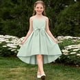thumbnail image 4 of BRGZLK Girls Summer Dresses Formal Party Wedding Trendy Solid Color Round Neck Sleeveless Bow Belt Tulle Dress Mesh High Low Midi Dress Green 13-14 Years, 4 of 5
