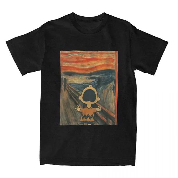 Camiseta de algodón para hombre con diseño artístico de Snoopy, Charlie Brown, Peanuts, Scream, cuello redondo, manga corta, idea de regalo