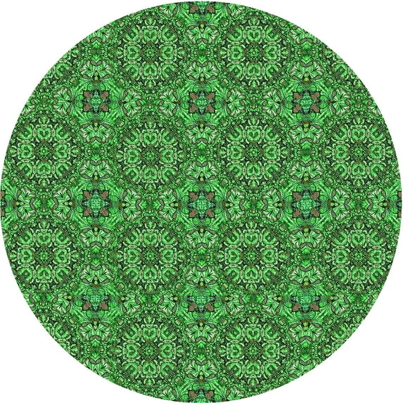 Ahgly Company Machine Washable Indoor Round Transitional Deep Emerald Green Area Rugs, 8' Round