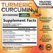 Turmeric Curcumin Supplement - 2400mg Organic Turmeric Per Serving - 95% Curcuminoids & BioPerine Black Pepper Extract for Best Absorption - Natural Vegan Joint Support, Bottled in USA - 120 Capsules