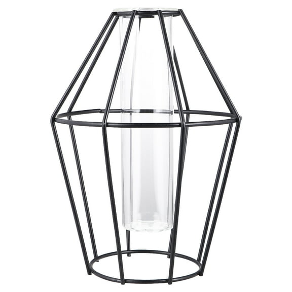 1Pc Iron Art Decoration Glass Tube Vase Hydroponics Planter Green Plant Container Flower Arranging Tube (Prismatic)