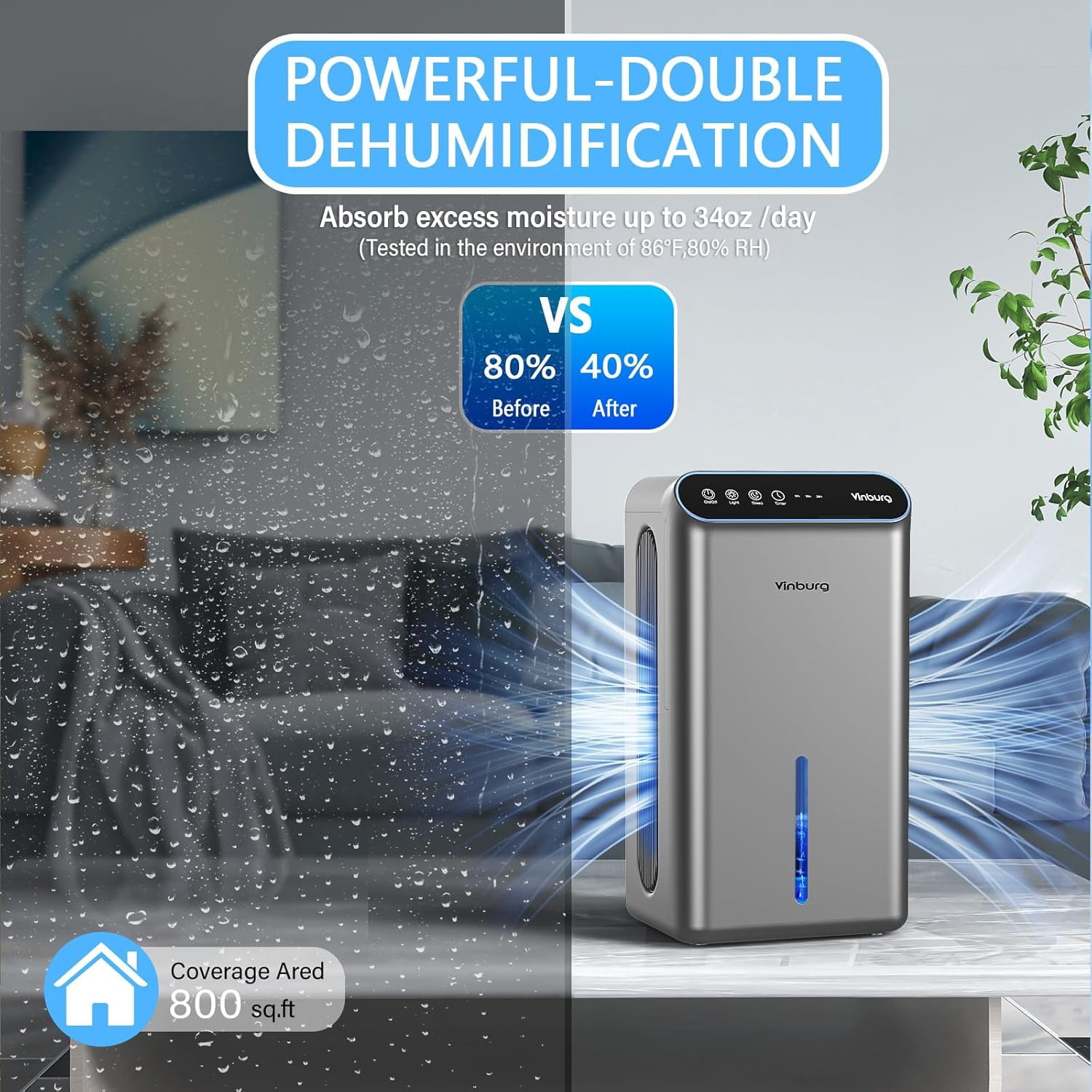 Dehumidifier for Home 1000 sq.ft - Small Quiet with Auto Shut Off, Aromatherapy, 3 Gear Timer, Sleep Mode, 7-Color LED Light, Drain Hose Bedroom, Bathroom, Basement, RV(Matte Silver)