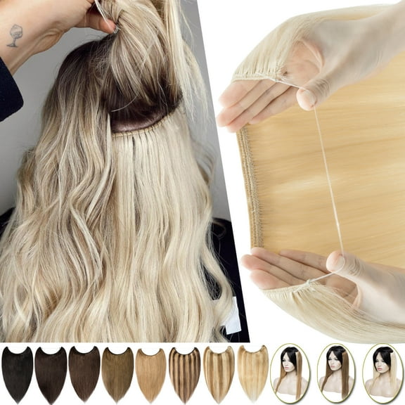 Benehair Human Hair Extensions Wire In Headband Hiddien Secret No Clip Weft One Piece Remy Hair Women Highlight Blonde