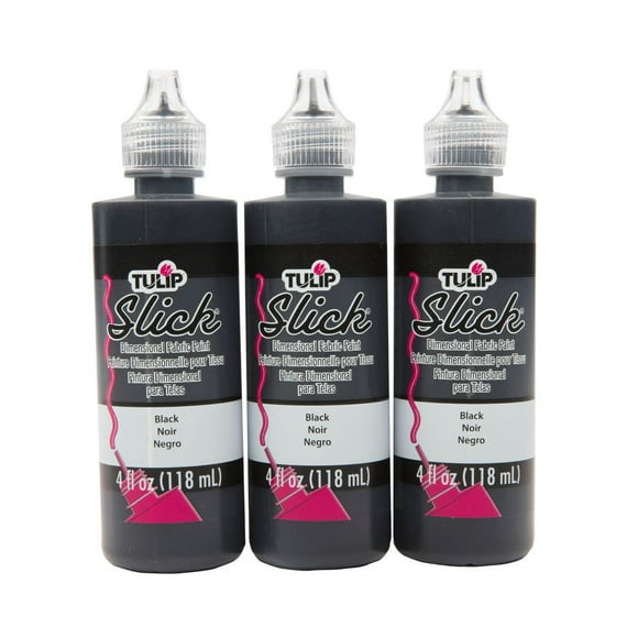 Tulip Dimensional Fabric Paint 4 oz Slick Black 3 Pack, 4 Ounces, 12 Fl Oz