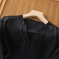 thumbnail image 5 of MIXUE Womens Summer Tops Linen Solid Color Embroidery V Neck Short Sleeve Loose Tee Shirts Outwear,Black,XXXL, 5 of 8