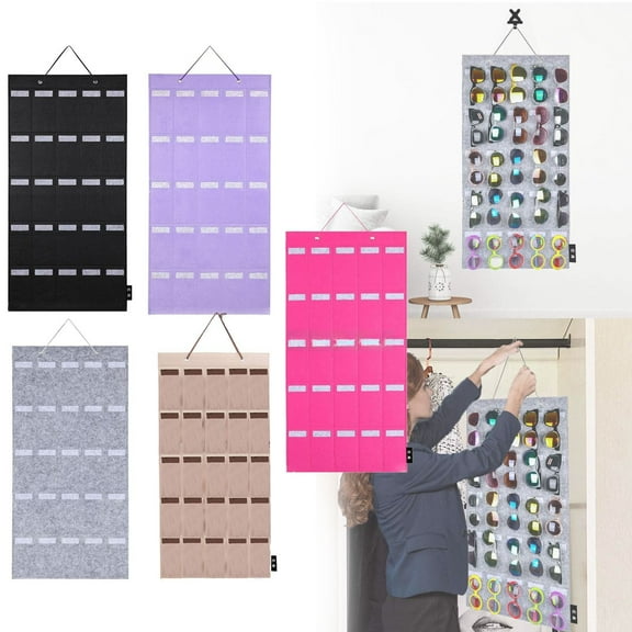 1*Sunglasses Bag Sunglasses Organizer Storage Hanging Wall Pocket Glasses Organizer 25 Slots Sunglass Organizer Holder Display With Sturdy Rope Home Textile Storage