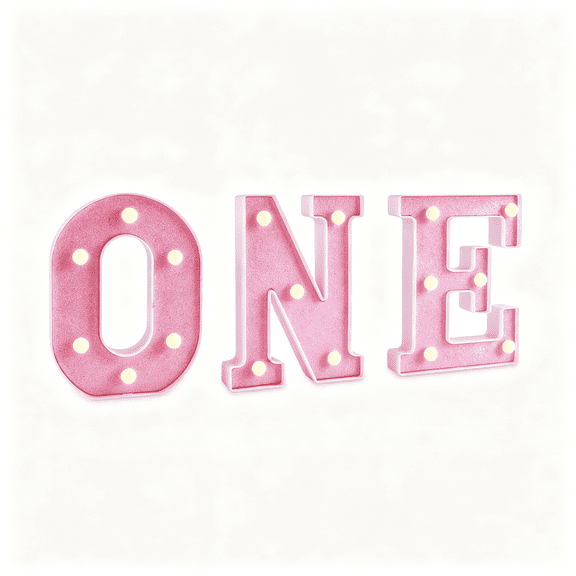 Ueljzpe Decorative Light-Up Letters, Pink 'ONE' LED Marquee Numbers 6 Inch | Plastic, Battery Operated, perfect one sign for first birthday