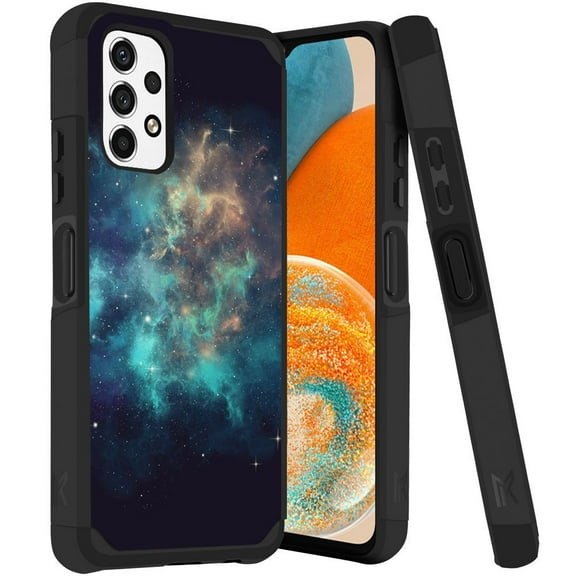 ANJ Rugged Dual Layered Shockproof Slim Hybrid Case Tempered Glass Cover Compatible with Samsung Galaxy A23 5G - Mystic Galaxy