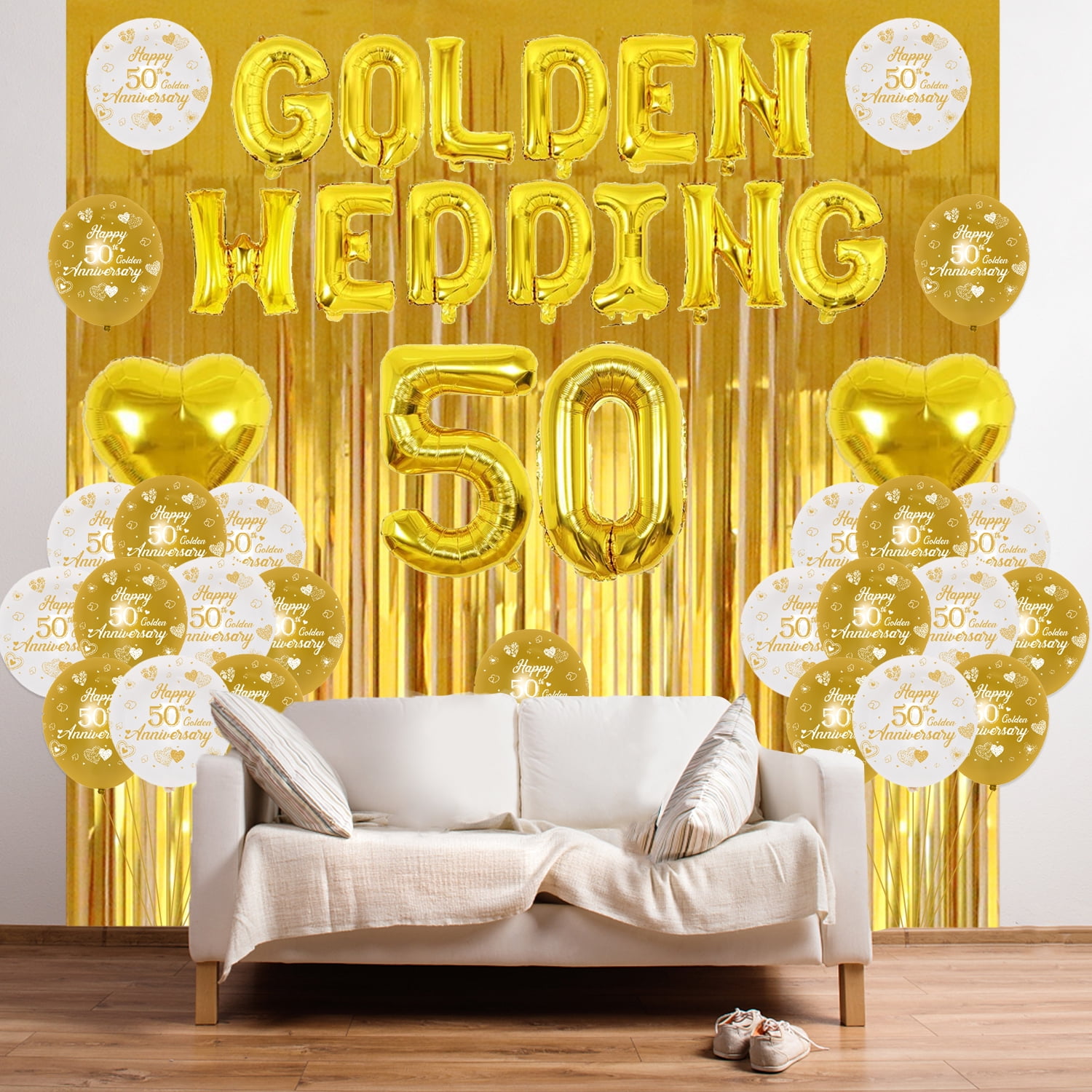 50th Anniversary Party Decoration Supplies, Golden Wedding Decorations, Golden Wedding Foil Balloons Banner Number 50 Set, for 50th Wedding Anniversary Party Decor