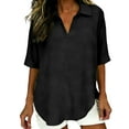 thumbnail image 3 of TaTaai Women's Linen Feel Short Sleeve, Textured Top with Collar Design, Wrinkled Blouse for Spring Summer Season Gift, 3 of 7