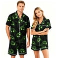 thumbnail image 2 of JULMCOMO Halloween Couples Matching Pajama Sets Bat Ghost Pumpkin Print Button Down Holiday 2 Piece Sets Elastic Waist Comfy Shorts Pajamas Green-Men M, 2 of 5