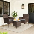 thumbnail image 2 of Lacoo 3 Pieces Outdoor Patio Furniture Gray PE Rattan Wicker Table and Chairs Sets Bar Set with Cushioned Tempered Glass , Brown / Gray, 2 of 6