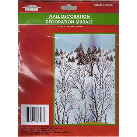 Pine Tree And Snow Printed Plastic Sheet Wall Door Cover By Christmas House