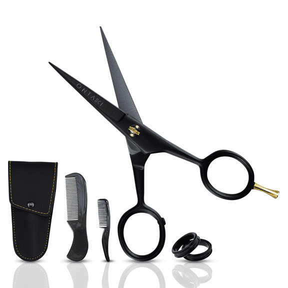 ONTAKI Beard & Mustache Scissors 5 inch German Steel Grooming Kit with Combs & Pouch
