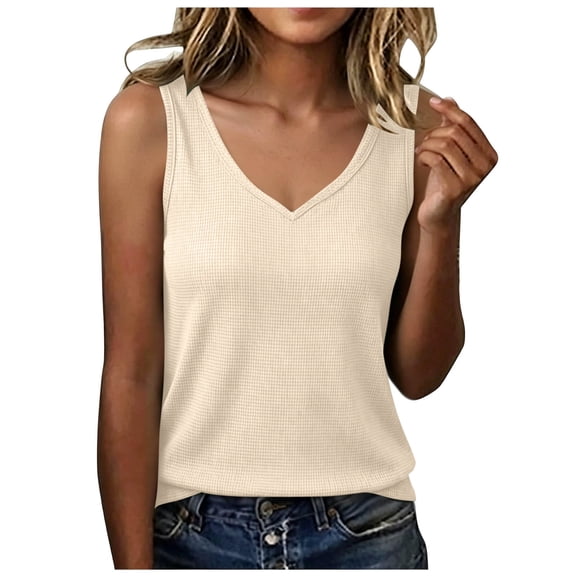 GUACER Ribbed V-Neck Tank Top for Women Sleeveless Blouses Casual Summer Basic Top for Layering