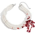 thumbnail image 6 of Gothic Blood Drop Pearl Necklace for Women Multi - Layer White Pearl Choker Red Crystal Tassels Dripping Blood Necklace Vampire Choker Necklace Vintage Punk Style Jewelry for Halloween Costume, 6 of 13