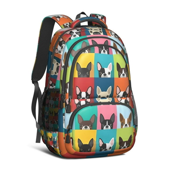 Boston Terrier Backpack for School,Cute School Bag,Schoolbag with Adjustable Shoulder Straps & Padded Back,16.9 Inch