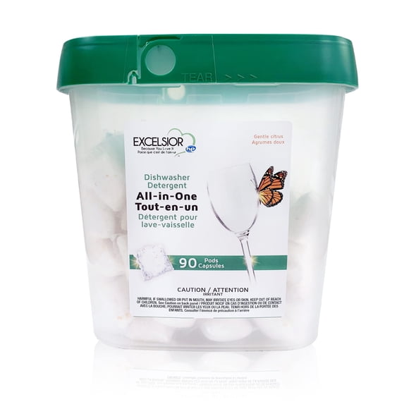 Excelsior HE Tout-en-un 90 Capsules de Détergent pour Lave-Vaisselle - Agent de Rinçage Intégré, Dégraissant, Capsules pour Lave-Vaisselle Sécuritaires pour Fosses Septiques