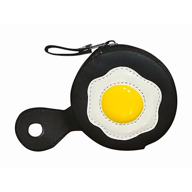 Monedero de SARTÉN CON HUEVO FRITO (estrellado), Diseño con forma de Comida, Color Negro, Novedoso y Encantador.
