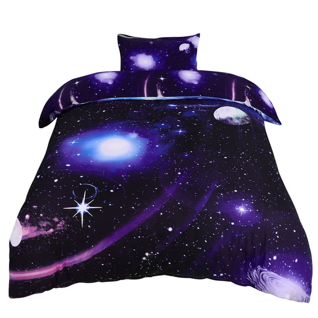 Unique Bargains Star Colored Sky Moon Night Duvet Cover Fuchsia Starry Pattern 4pcs