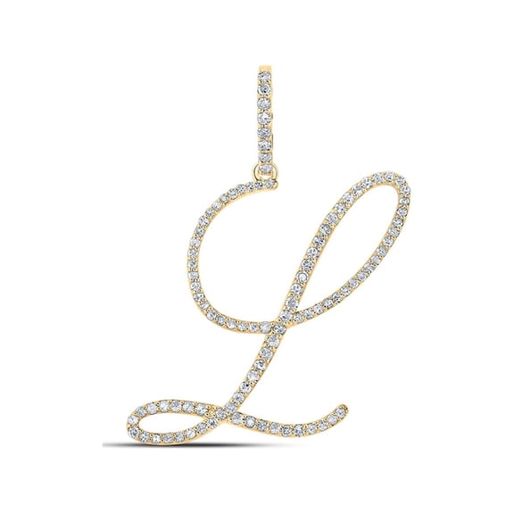 Macey Worldwide Jewelry 10k Yellow Gold Diamond L Initial Letter Pendant 1/2 Ctw