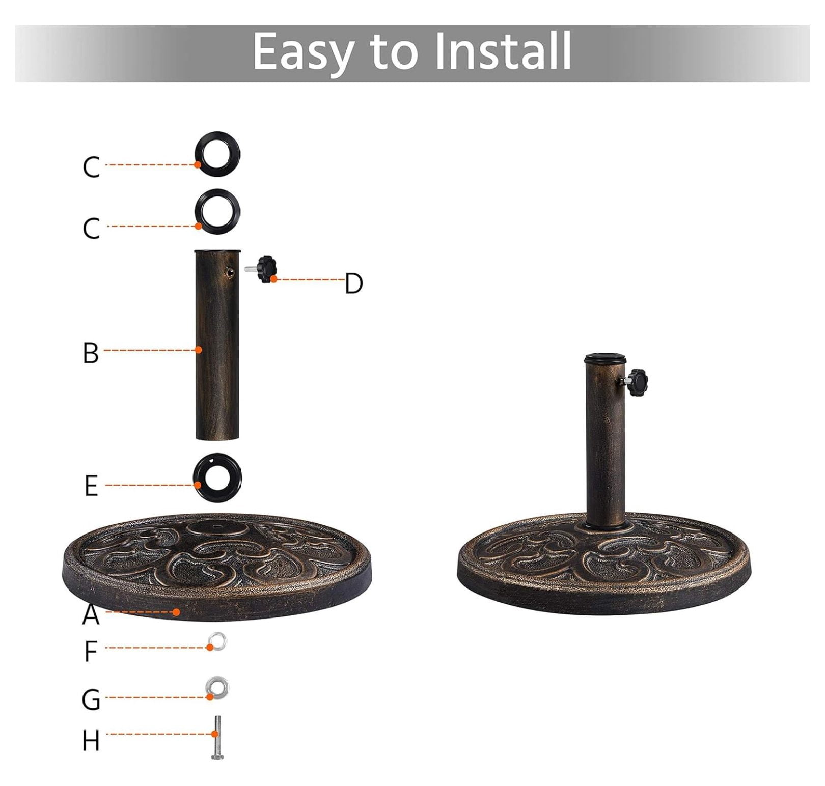 22lbs Umbrella Base Stand Heavy Duty Outdoor Patio Umbrella Stand for Deck, Garden, Lawn - Bronze