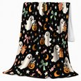 thumbnail image 2 of Cute Ghosts Jack-O-Lanterns autumn celebration, Festive autumn celebration Scene, Warm Flannel Blanket for Living Room and Family Room, Art Lovers autumn celebration Gift, Festive Home Decor, 2 of 9
