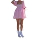 thumbnail image 4 of VISgogo Vestido corto femenino, cuello cuadrado de color sólido, manga corta abullonada, corte bajo, de una pieza para verano, rosa/amarillo, S/M/L/XL/XXL VISgogo  moda, 4 of 9
