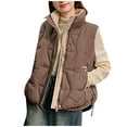thumbnail image 2 of FAVIPT Womens Lightweight Puffer Vests Quilted Winter Warm Jacket Zip Up Stand Collar Coats Drawstring Padded Pockets Outerwear Coffee,M, 2 of 5