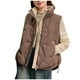 thumbnail image 1 of Chaqueta informal sin mangas con capucha, bolsillos y cuello alto, con bloques de color, para mujer. Chaqueta de algodón para mujer., 1 of 5