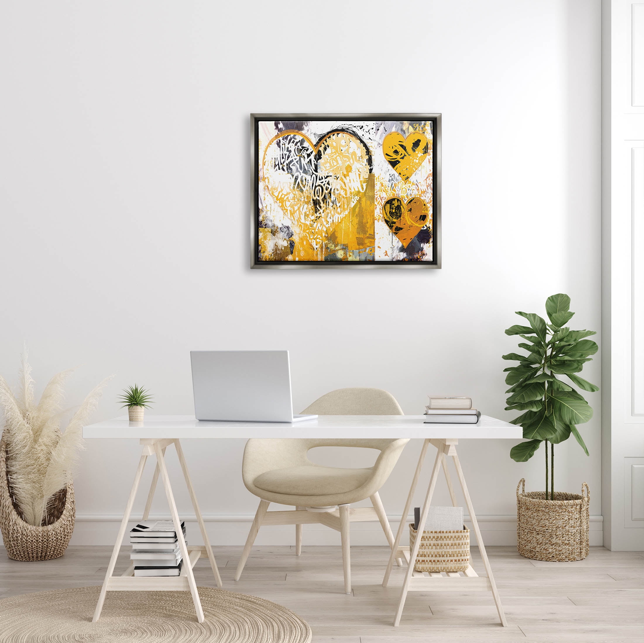 Stupell Industries Urban Paint Drip Graffiti Heart Shape Graphic Art Luster Gray Floating Framed Canvas Print Wall Art, Design by Porter Hastings