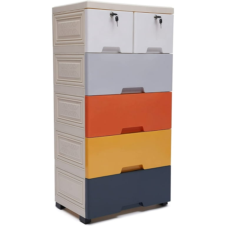 Plastic Cabinet Closet Clothes Storage Organizer Bedside Dresser Locker 6- Drawer
